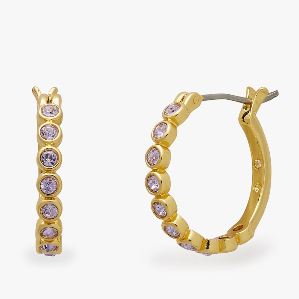 NWT NEW Kate Spade Huggies Light Amethyst Gold Purple hoops lilac Full Circle